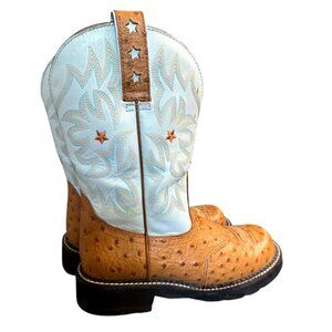 ARIAT Blue and Brown Ostrich Print‎ Cowboy Boots Size 7C